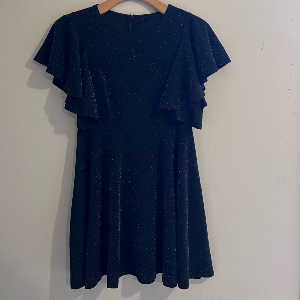 Sparkly Black Mini Dress with Ruffle Sleeves